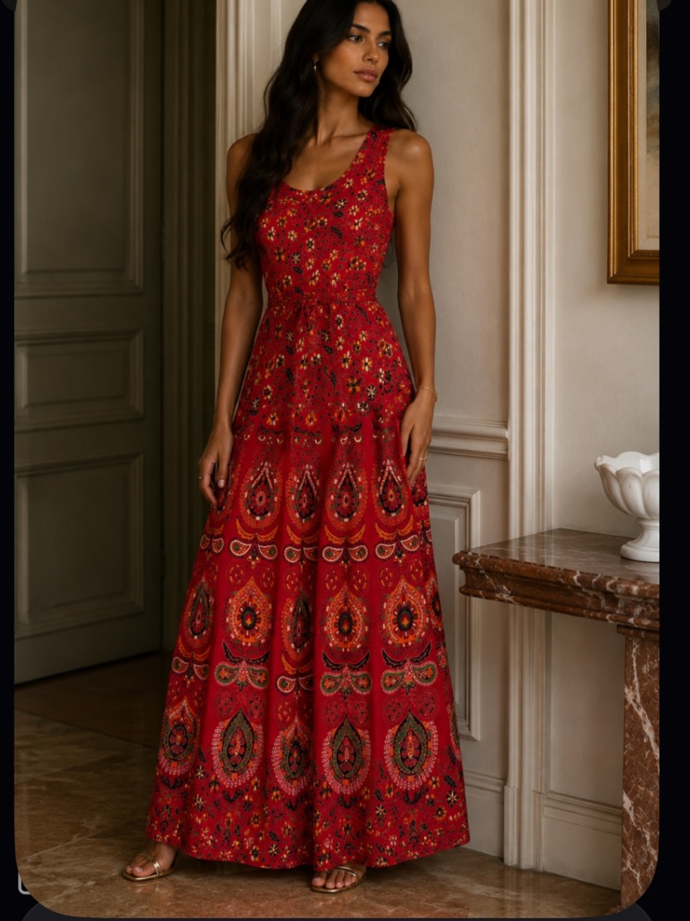 Lux renata by renata gasparian boho printed rare maxi dress $500 fall party